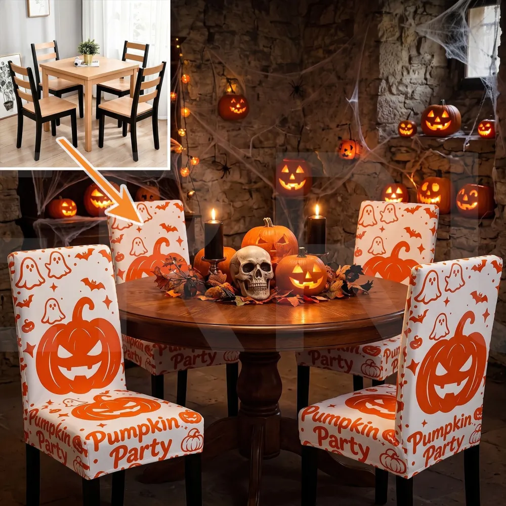 2Pcs Halloween Flower Skull Dining Chair Decoration Chair Cover