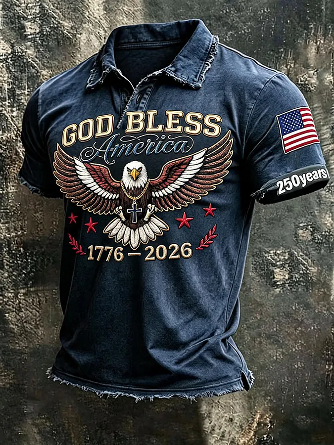 Men'S American Flag Print Casual Polo Shirt