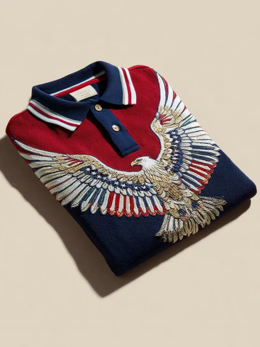 Men's Independence Day & Eagle Print Polo Shirt
