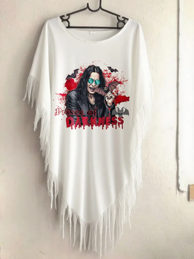 Women'S Gothic Bloody Bat Art Print Irregular Hem  Cape