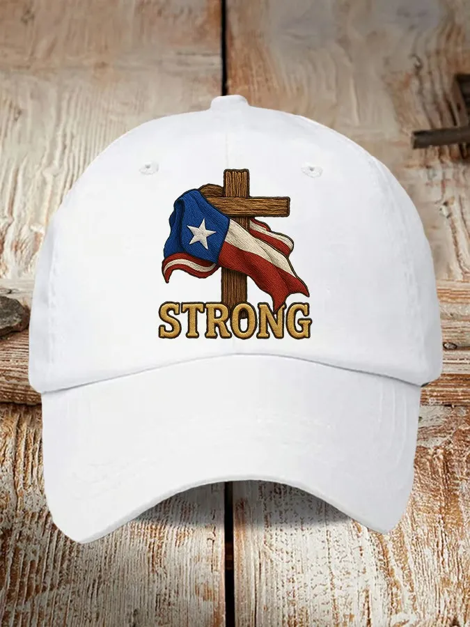 Retro Texas Strong Faith Cross Print Baseball Cap