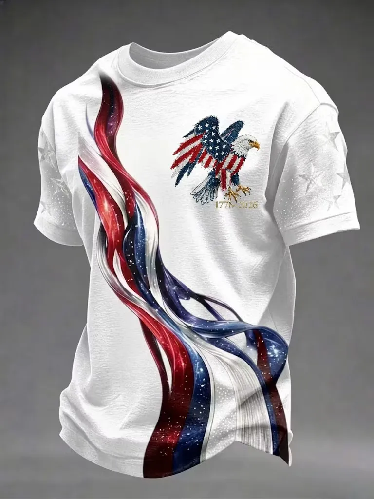 Men'S Leisure 250Th Anniversary Celebration American Eagle Personalized Printed Round Neck T-Shirt