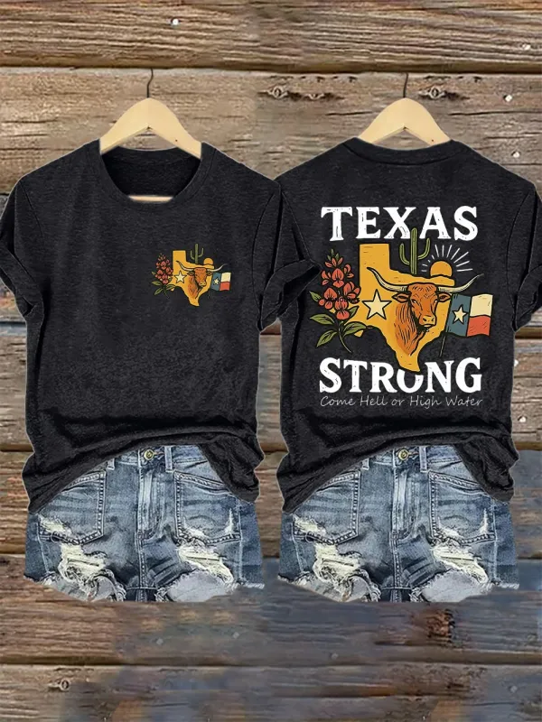 Women's Retro Texas Strong Letter Print T-Shirt
