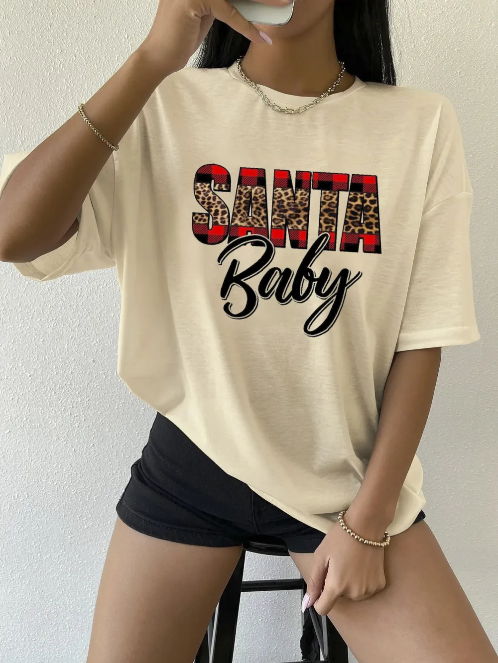 Women's Santa Baby Back Print T - Shirt