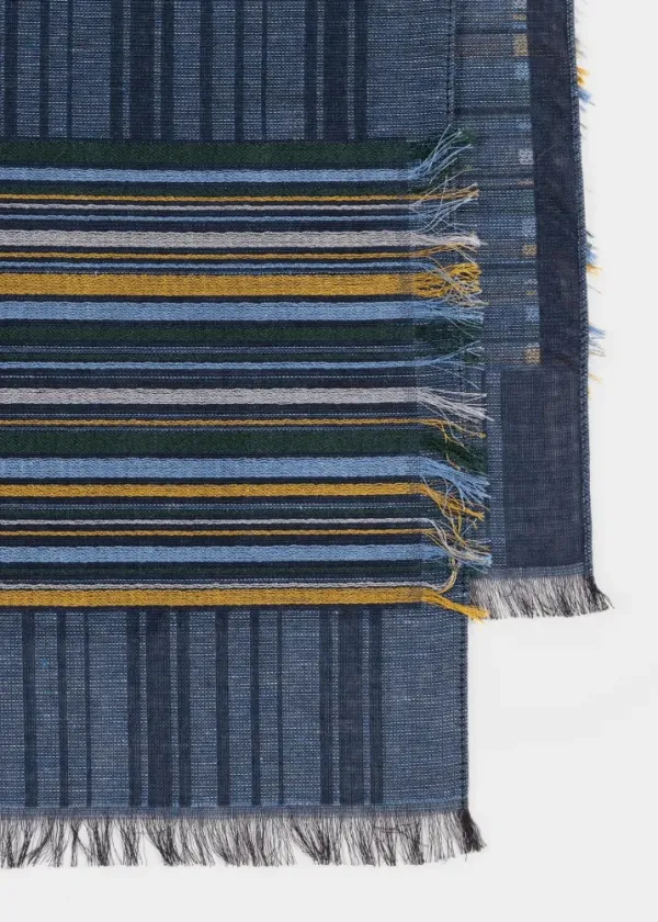 Navy Striped Woven Fashion Scarf