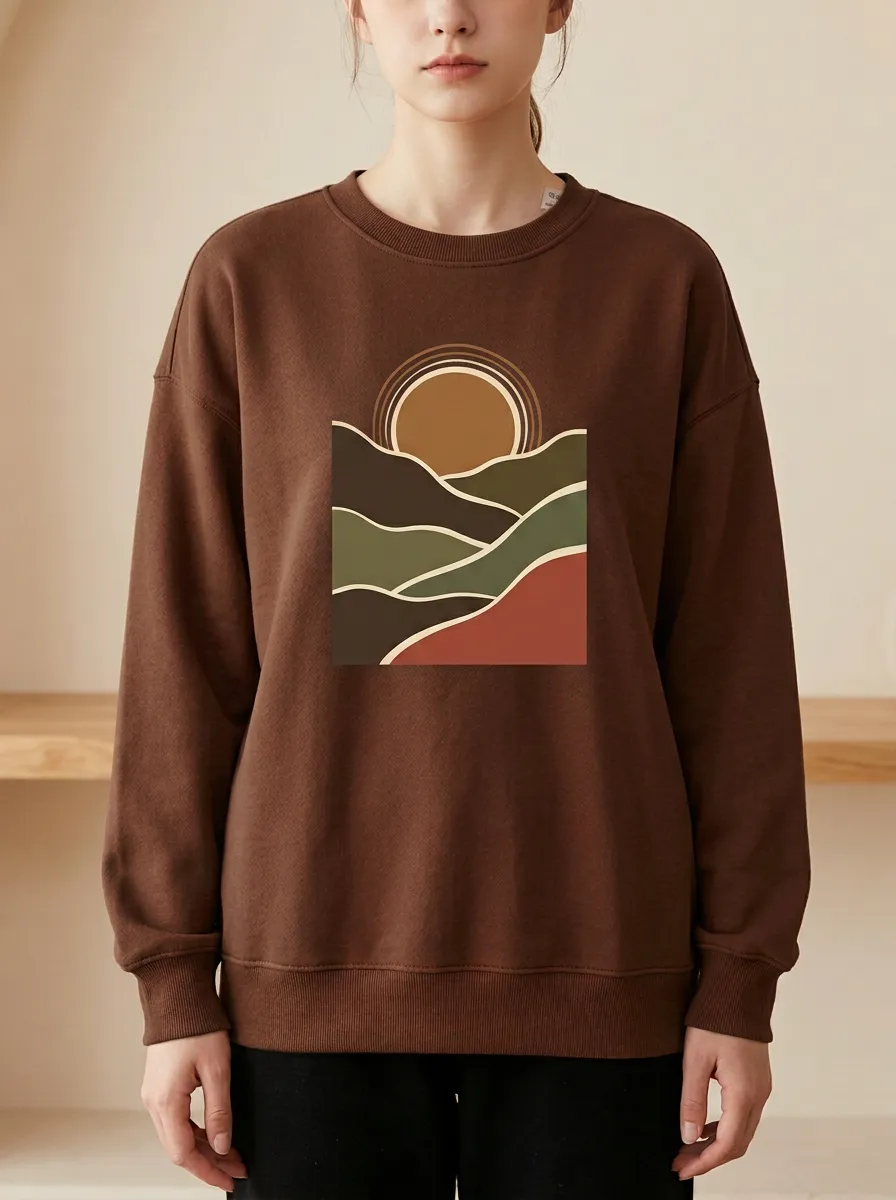 Sunset Mountain Printed Women's Graphic Sweatshirt