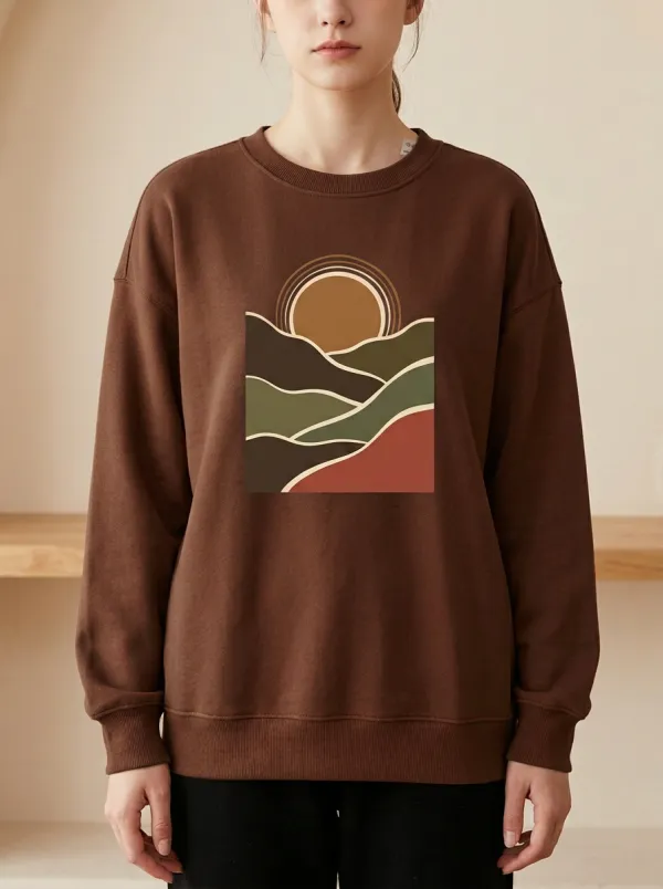 Sunset Mountain Printed Women's Graphic Sweatshirt