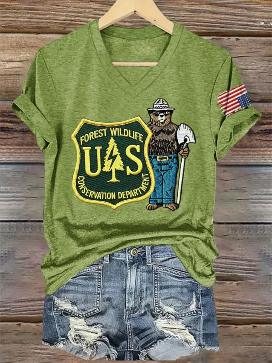 Women's Resist Bear Save The Forest Service Print T-shirt