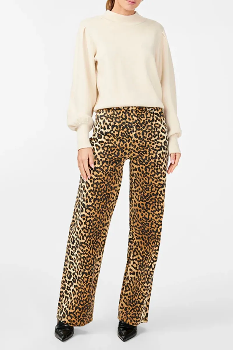 Leopard Print Wide Leg Jeans