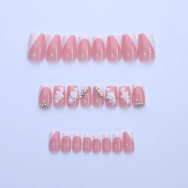 Nailhour 24Pcs Coffin Short Nude French Daily Press On Nails