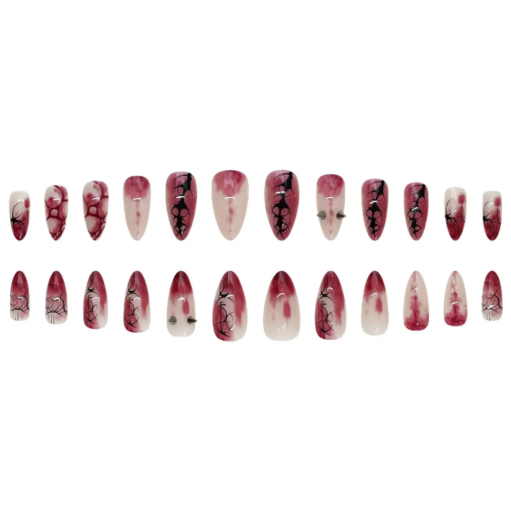 Nailhour 24Pcs Red Halloween Gothic Long Almond  Press On Nails