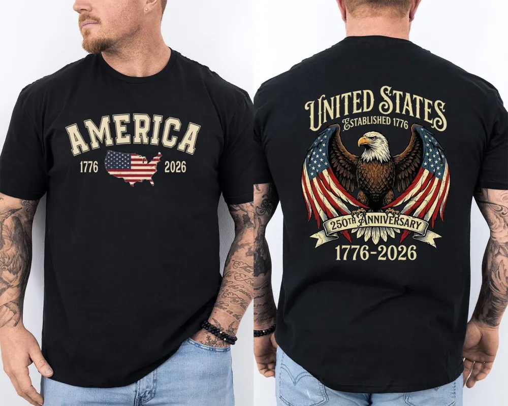 Men'S Casual American 1776-2026 Anniversary Printed Short Sleeved T-Shirt