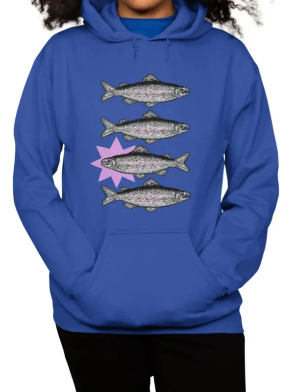 Retro Fish Print Hoodie