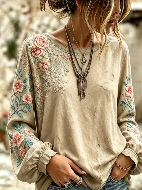 Women's Vintage Printed Casual Short Sleeve T-Shirt