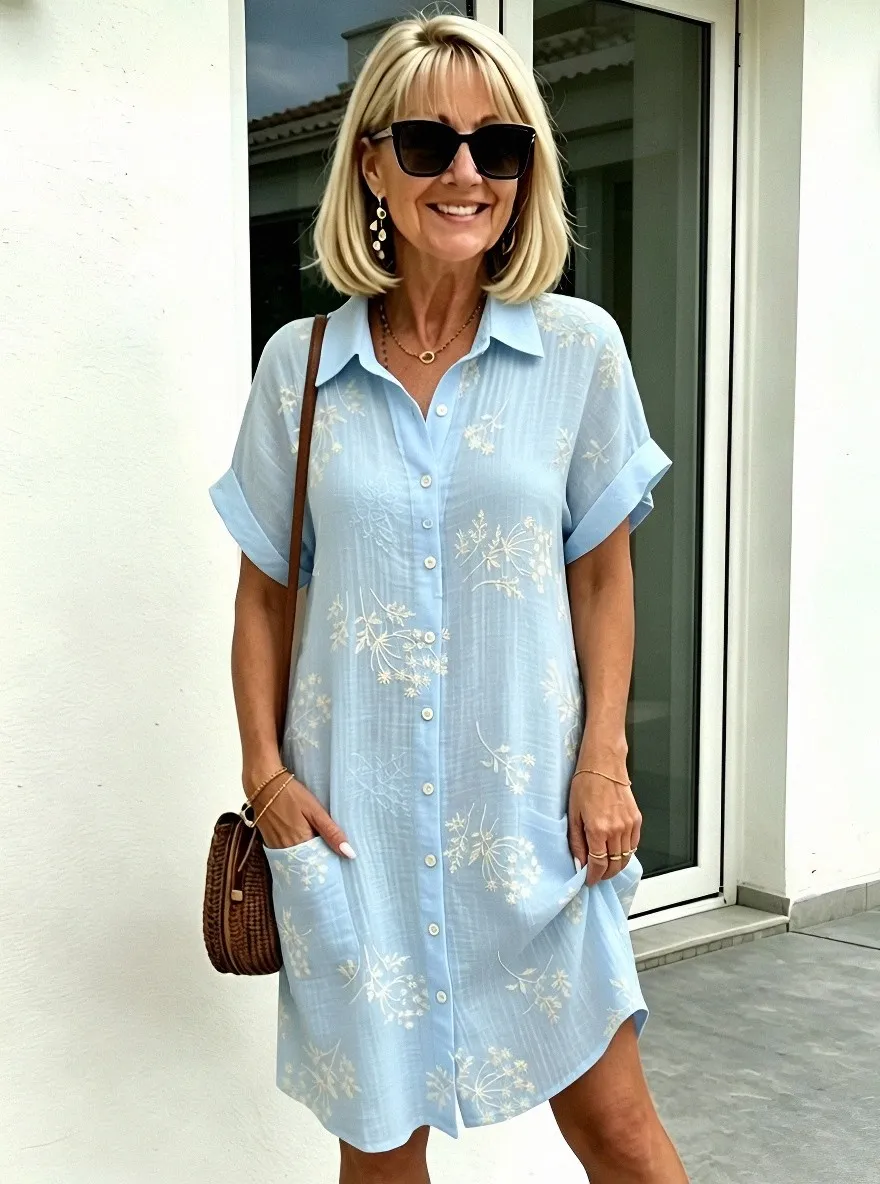 Women's Summer Vacation Blue Floral Pattern Printed Dress