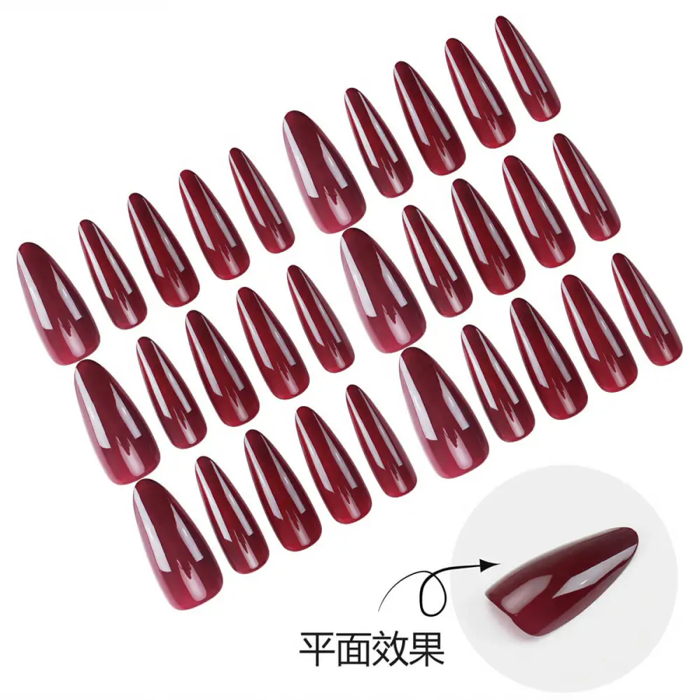 Nailhour 30Pcs Red Medium Almond Minimalist Press On Nails
