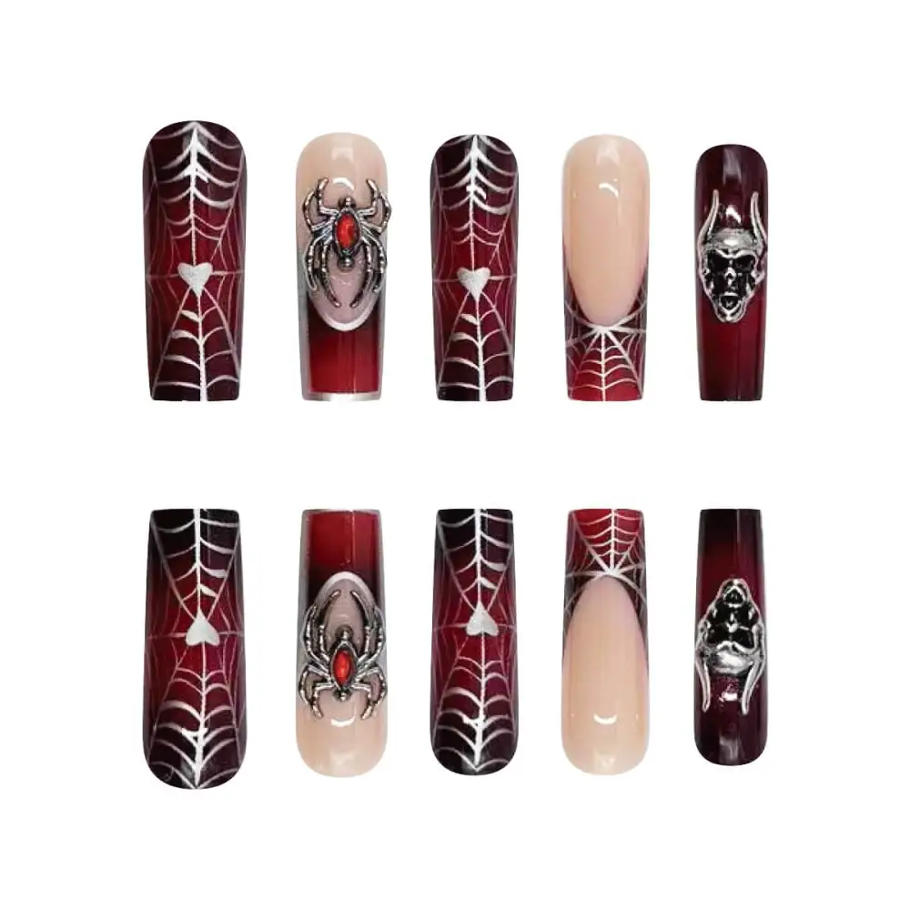 Nailhour 24Pcs Halloween 3D French Long Square Glitter Gothic Press On Nails