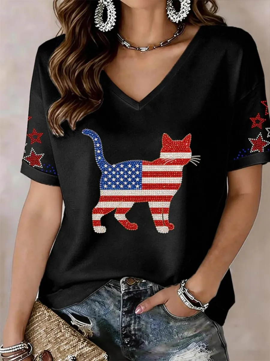 Women's 250th Anniversary Cute Cat Printed T-shirt