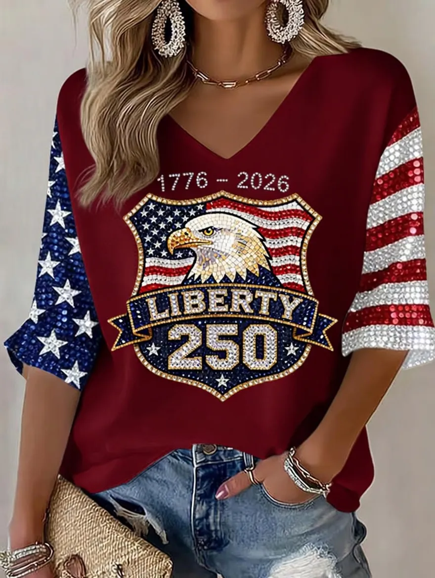 Women's 250th Anniversary Of The United States Printed V-Neck Top