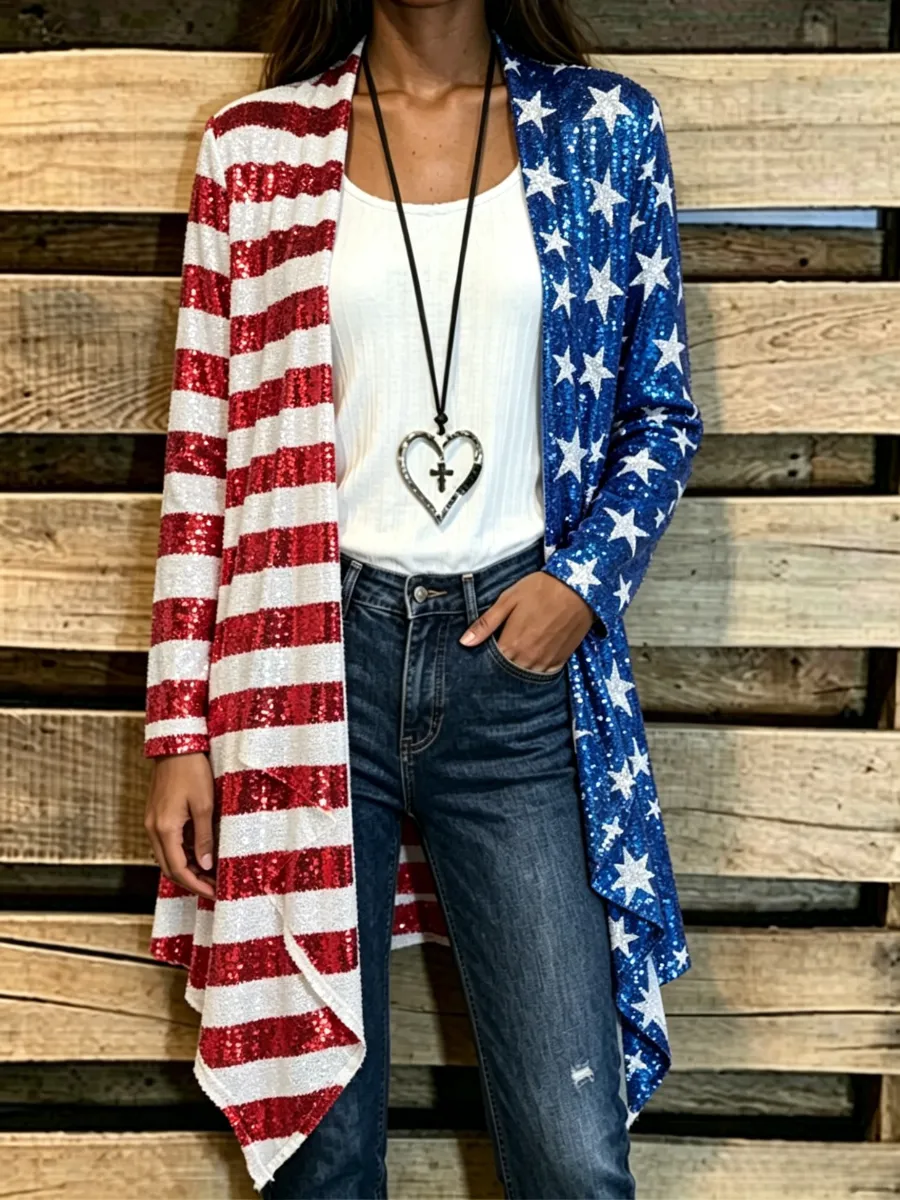Women's Independence Day Printed Casual Cardigan