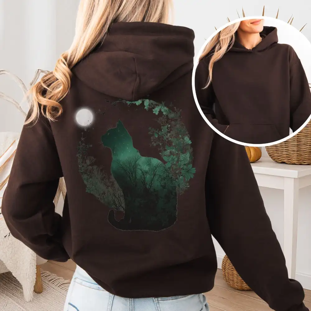 Midnight Cat In The Forest Hoodie