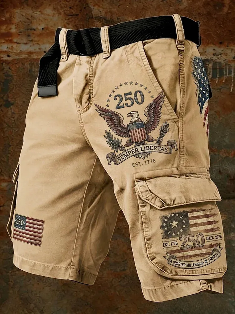 Men's 250th Anniversary Edition American Flag Eagle Printed Denim Work Shorts