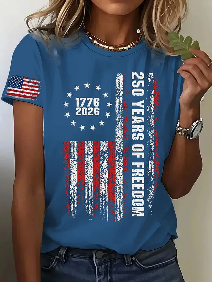 Women's American Independence Day 250th Anniversary Printed Short sleeved T-shirt