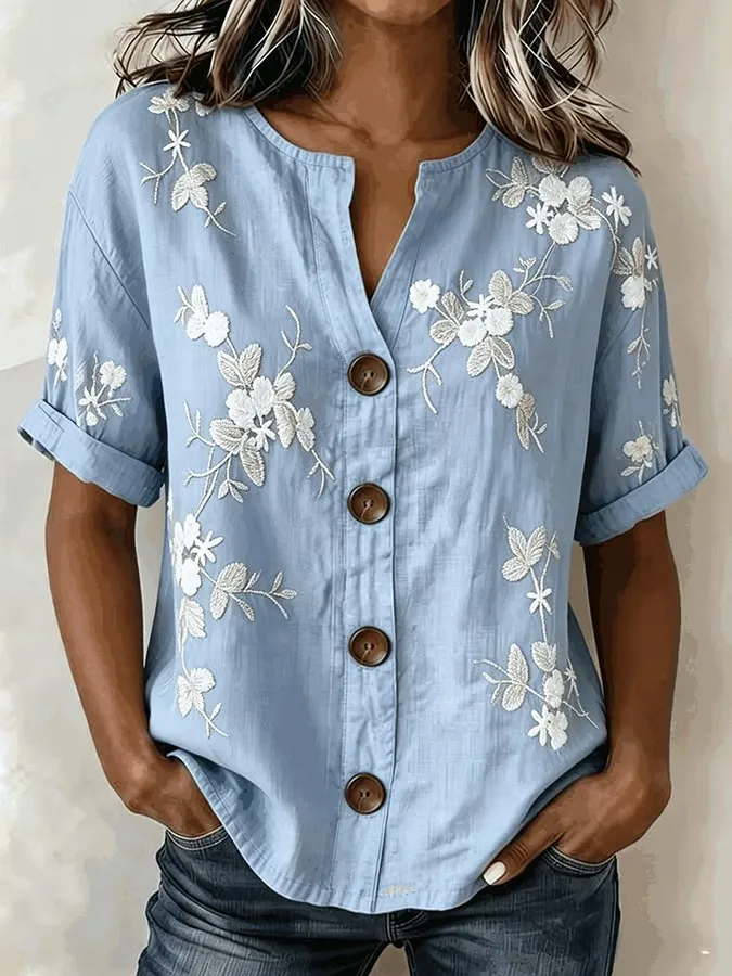 Women's Casual Round-Neck Printed Shirt