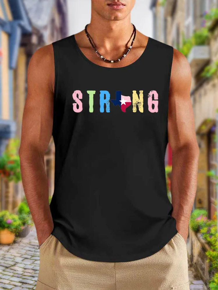 Men'S Simple Style TEXAS STRONG Claasic Crew Neck Vest