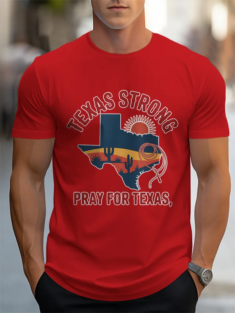 Men'S Casual Style PRAY FOR TEXAS Classic And Comfortable Round Neck Slim Fit T-Shirt