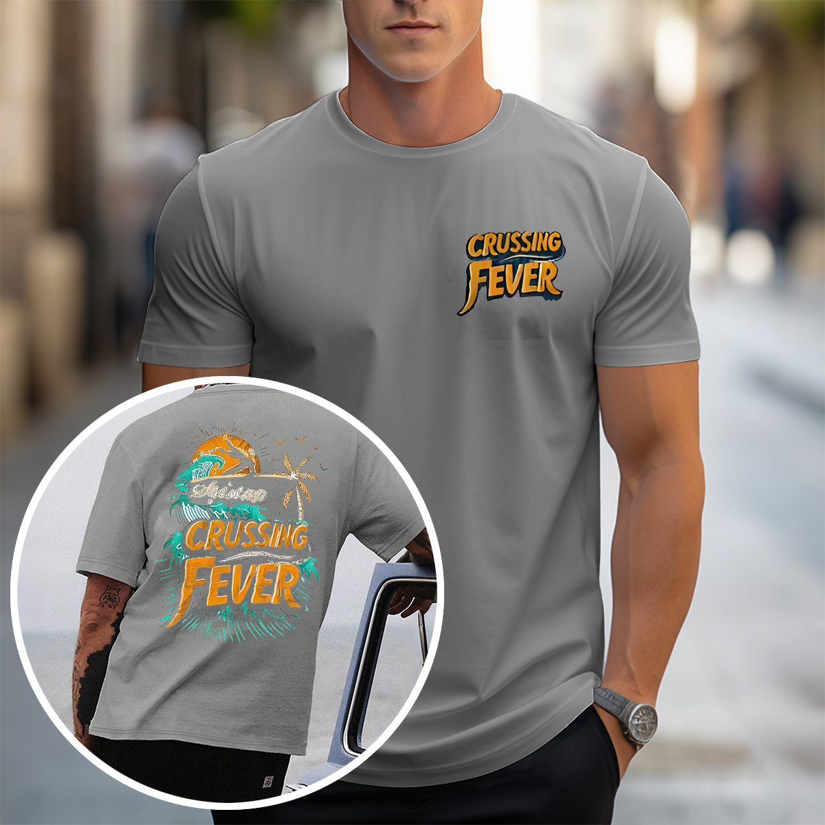 Dual Sided Crossing Fever Graphic T-Shirt