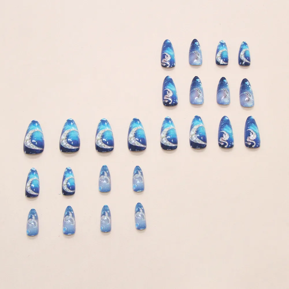 Nailhour 24Pcs Blue Daily Holiday Press On Nails