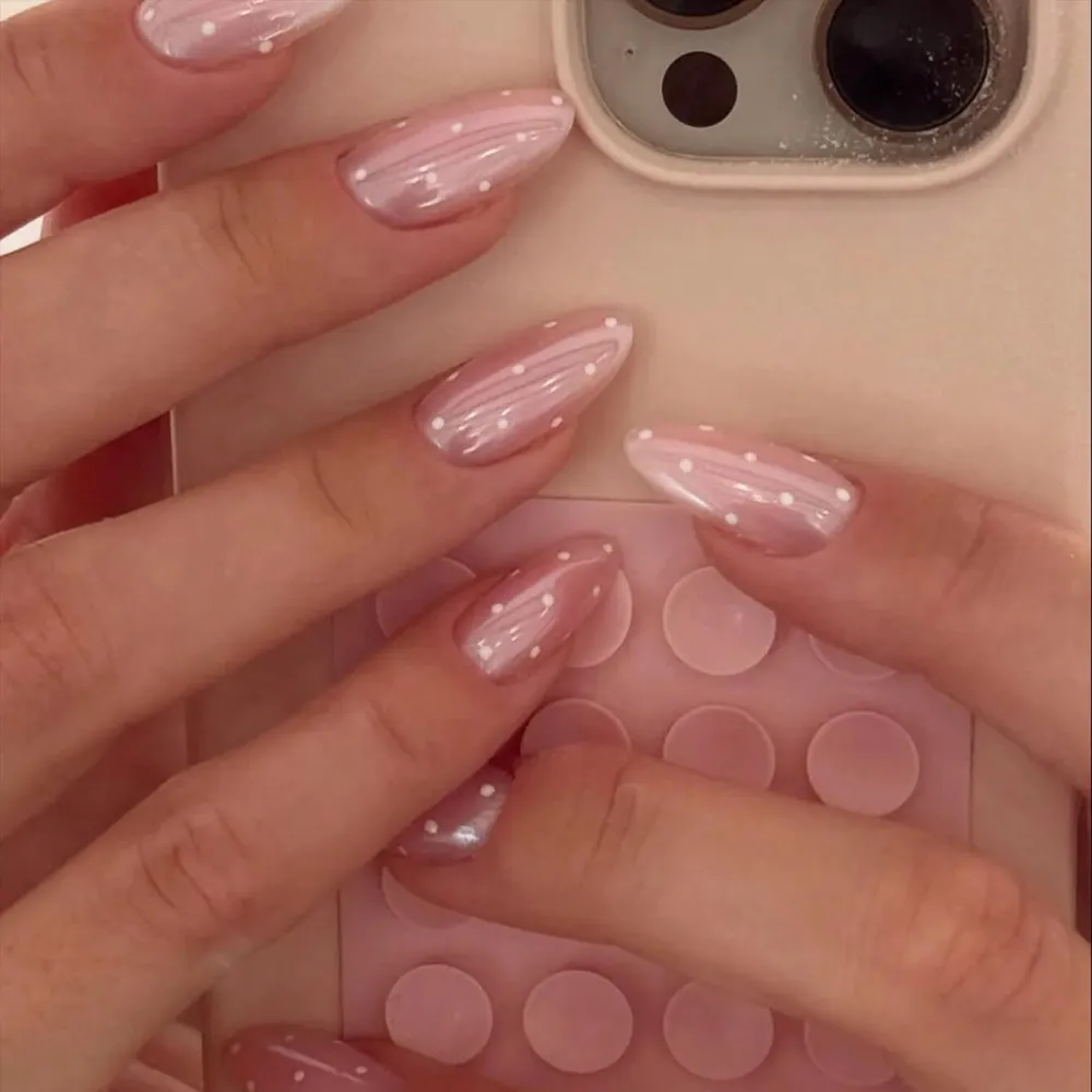 Nailhour 24Pcs Medium Almond Dot Glitter Press On Nails