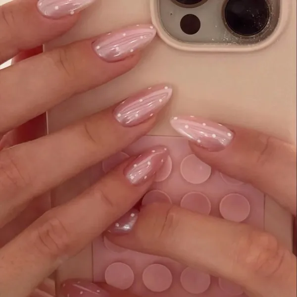 Nailhour 24Pcs Medium Almond Dot Glitter Press On Nails