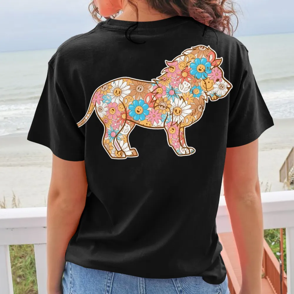Smile Floral Lion Pattern T-Shirts