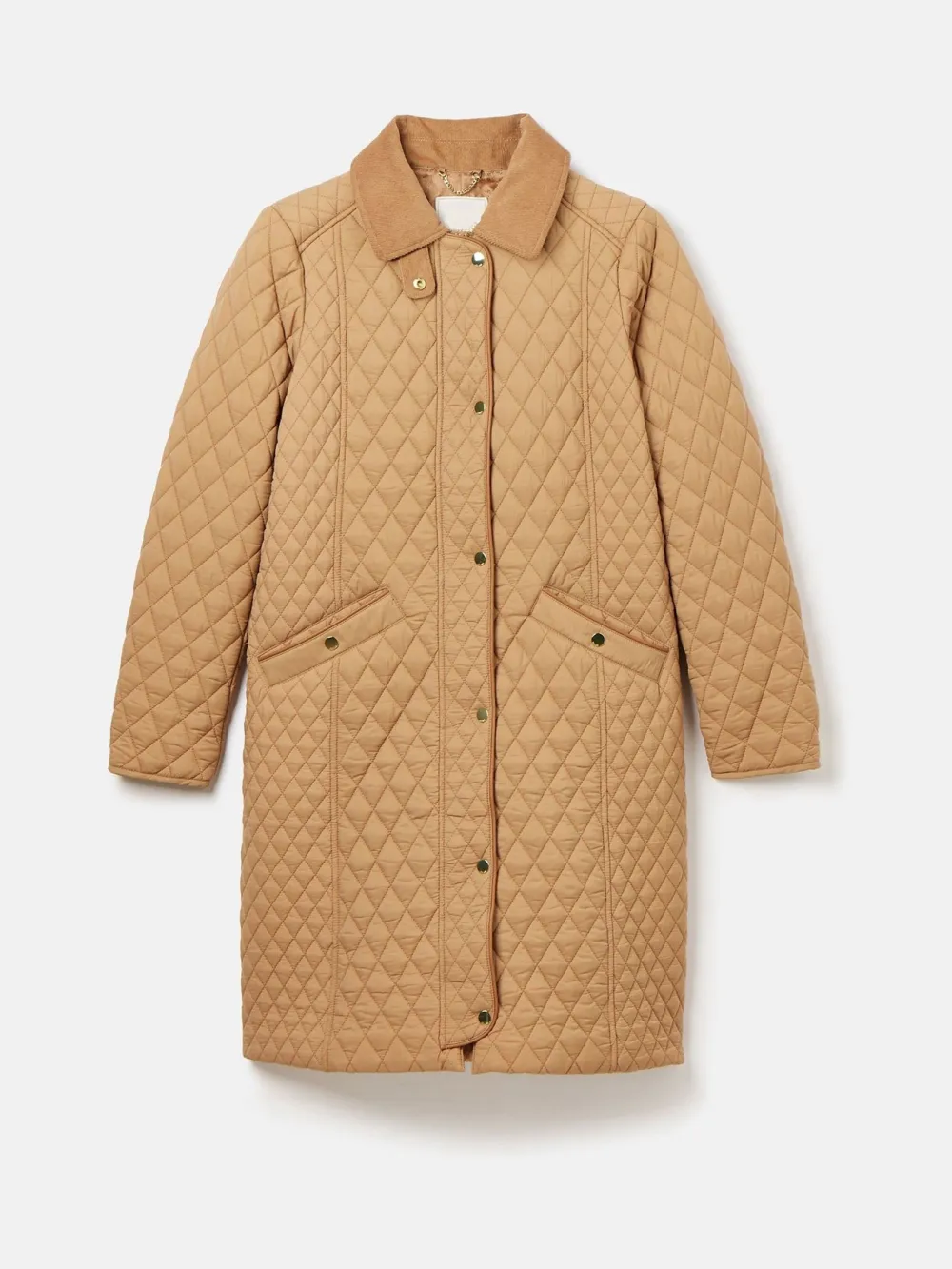 Brown Showerproof Longline Diamond Quilted Coat