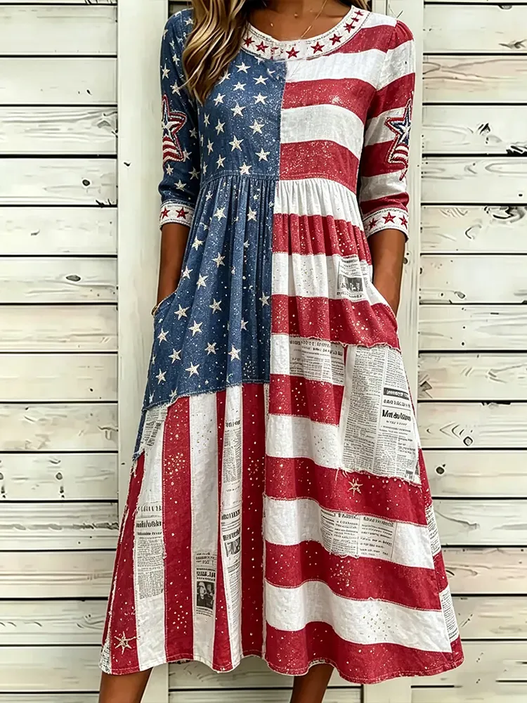 Women'S Flag  Printed Casual Dress
