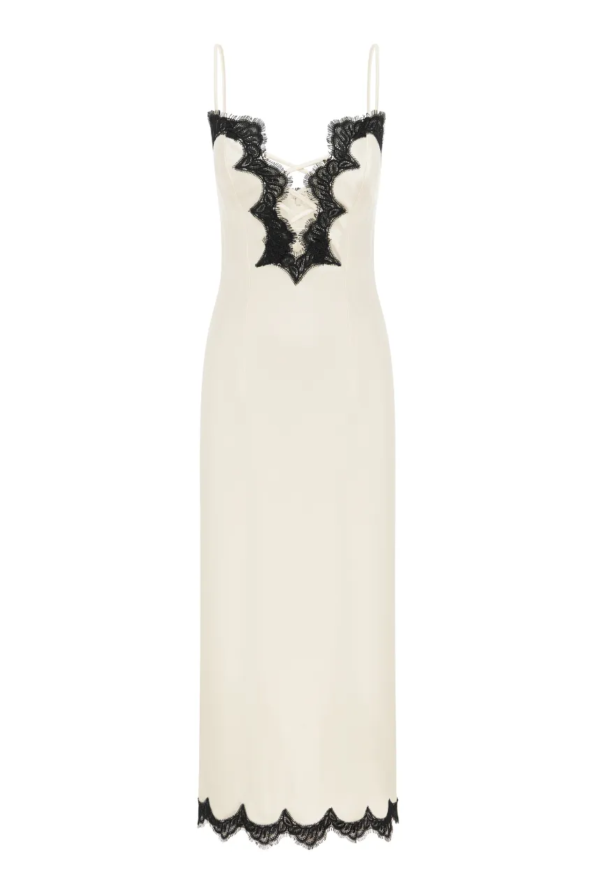 Lace Trimmed Contrast Midi Dress