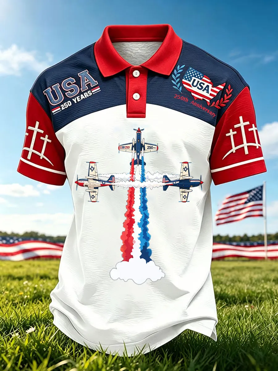 Men's Casual 250th Anniversary Cross Printed Polo Shirt