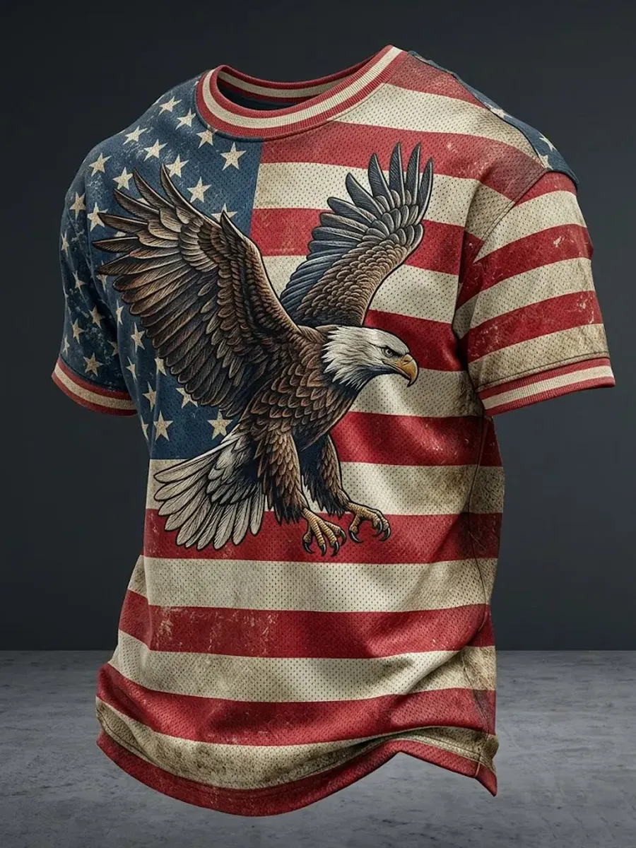 Men's America Flag Eagle Printed T-Shirt