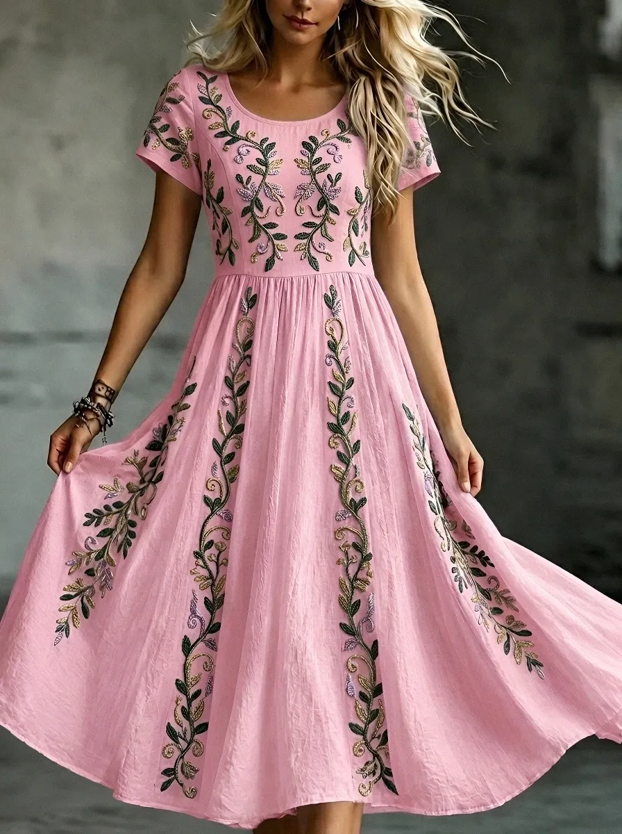 Women's Breast Cancer Awareness Floral Vine Printed Dress