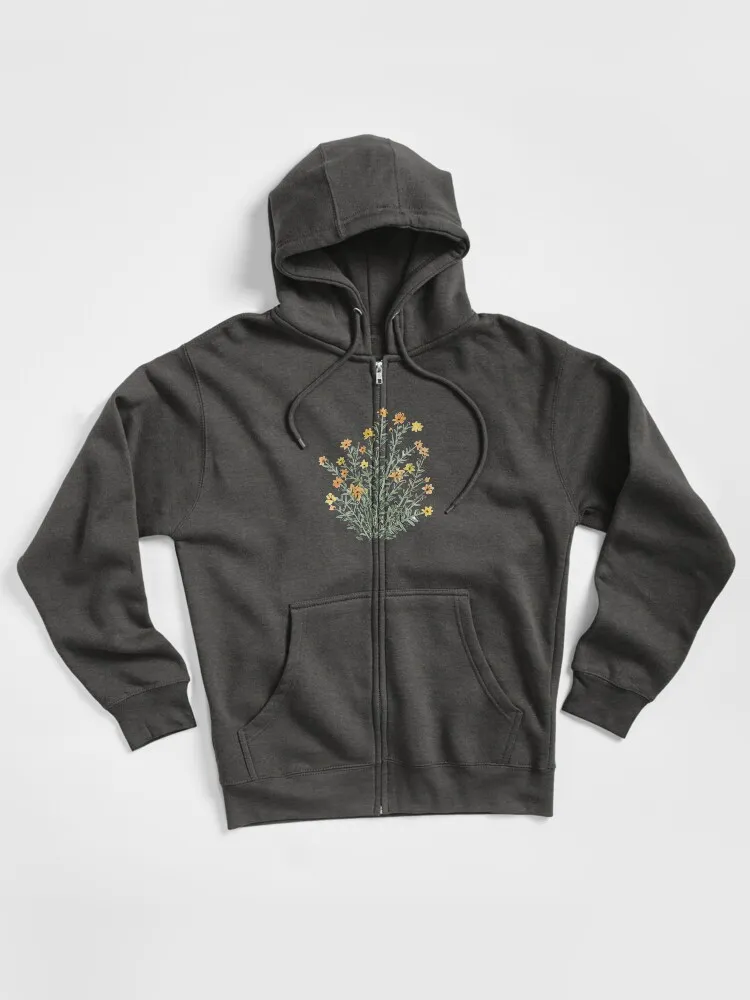 Yellow Floral Sun Flower Zipped Hoodie
