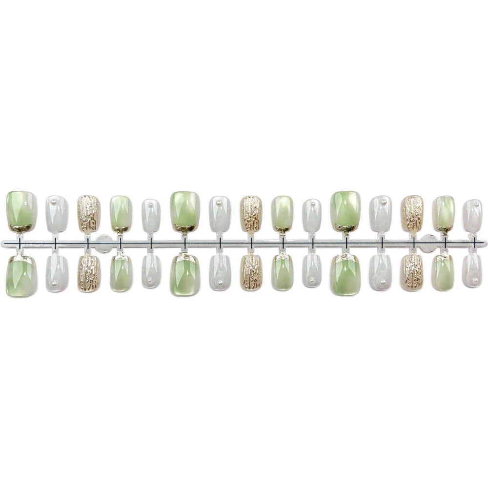 Nailhour 30Pcs Gilded 3D Medium Square French Press On Nails