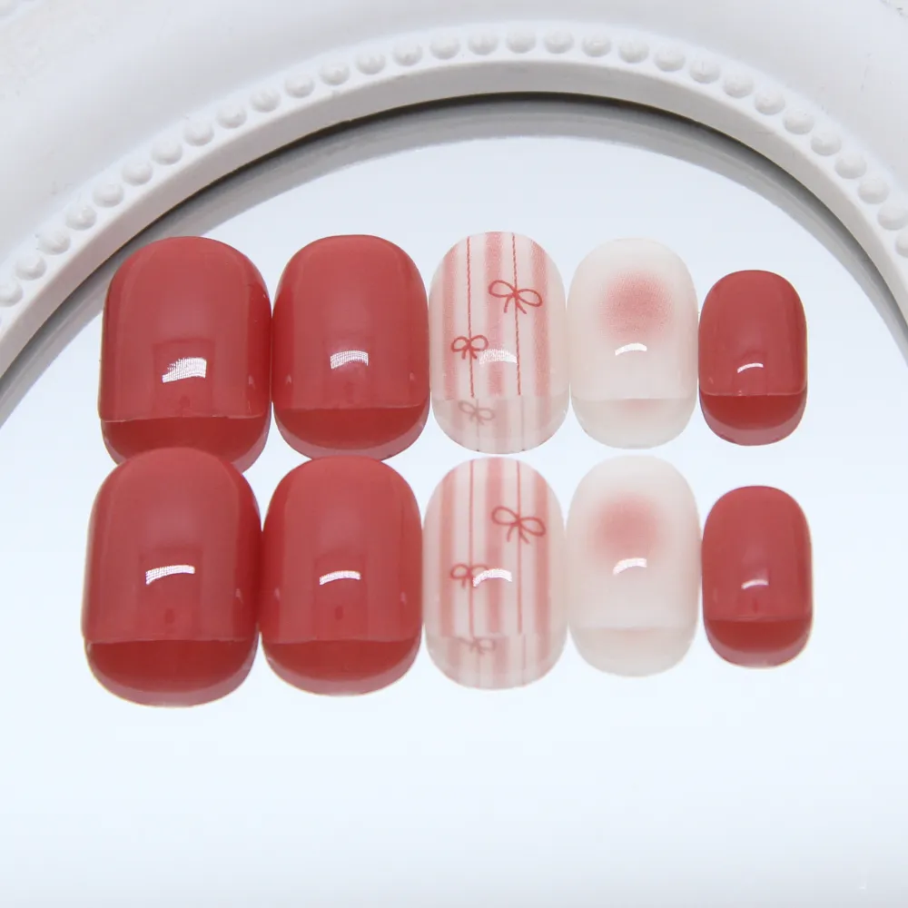 Nailhour 24Pcs Pink Gradient Short Oval Press On Nails