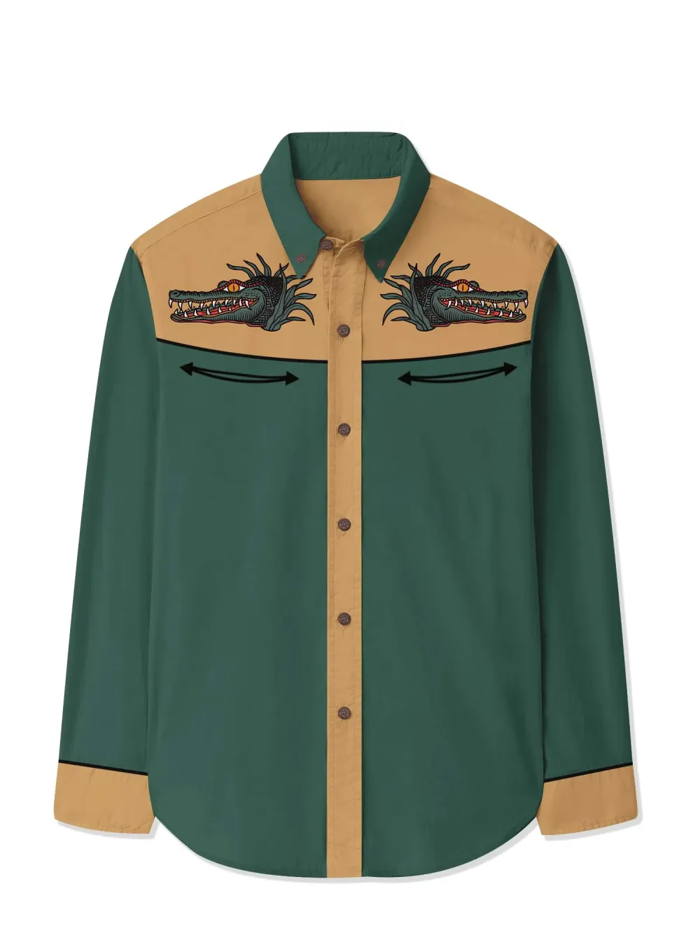 Crocodile On The Grass - 100% Cotton Long Sleeves Shirt