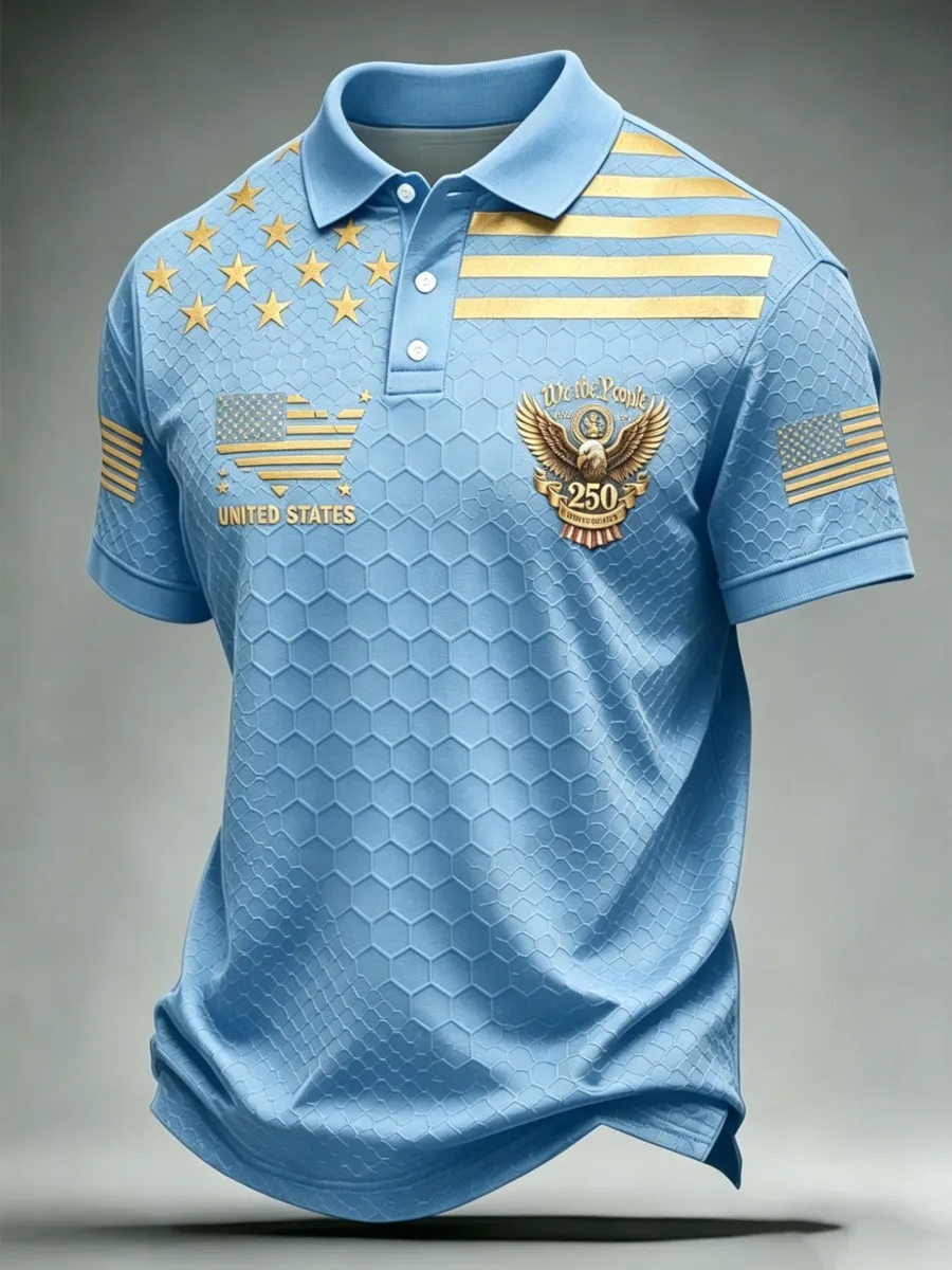 USA Map & Eagle Art Print Men's Polo Shirt