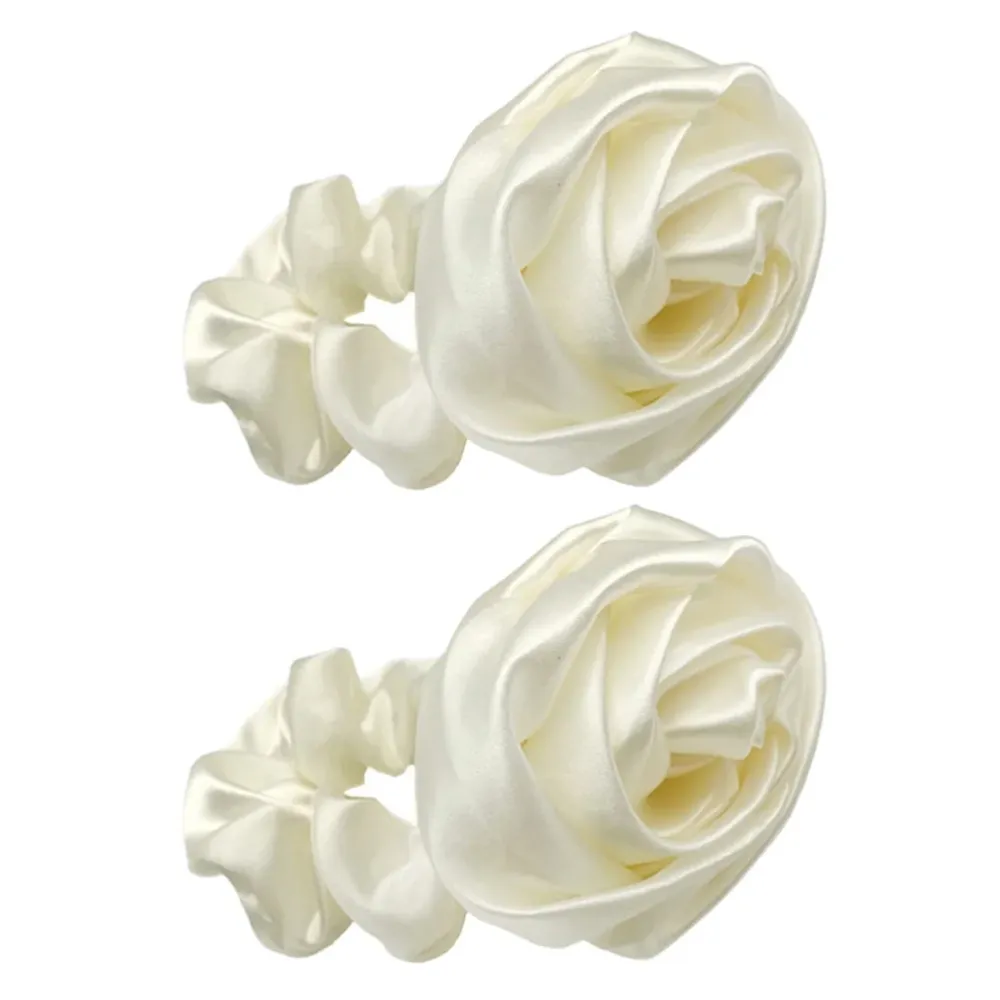 White Satin Rose Ladies' Elastic Hair Band Versatile Style