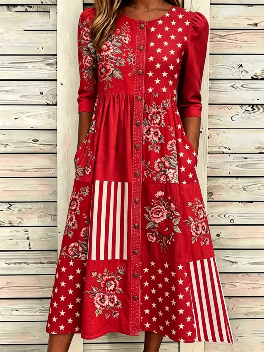 Women'S Casual American Independence Day Print Art Casual Dress