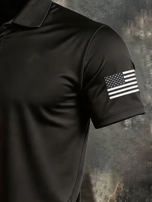 Men'S American Flag Print Casual Polo Shirt