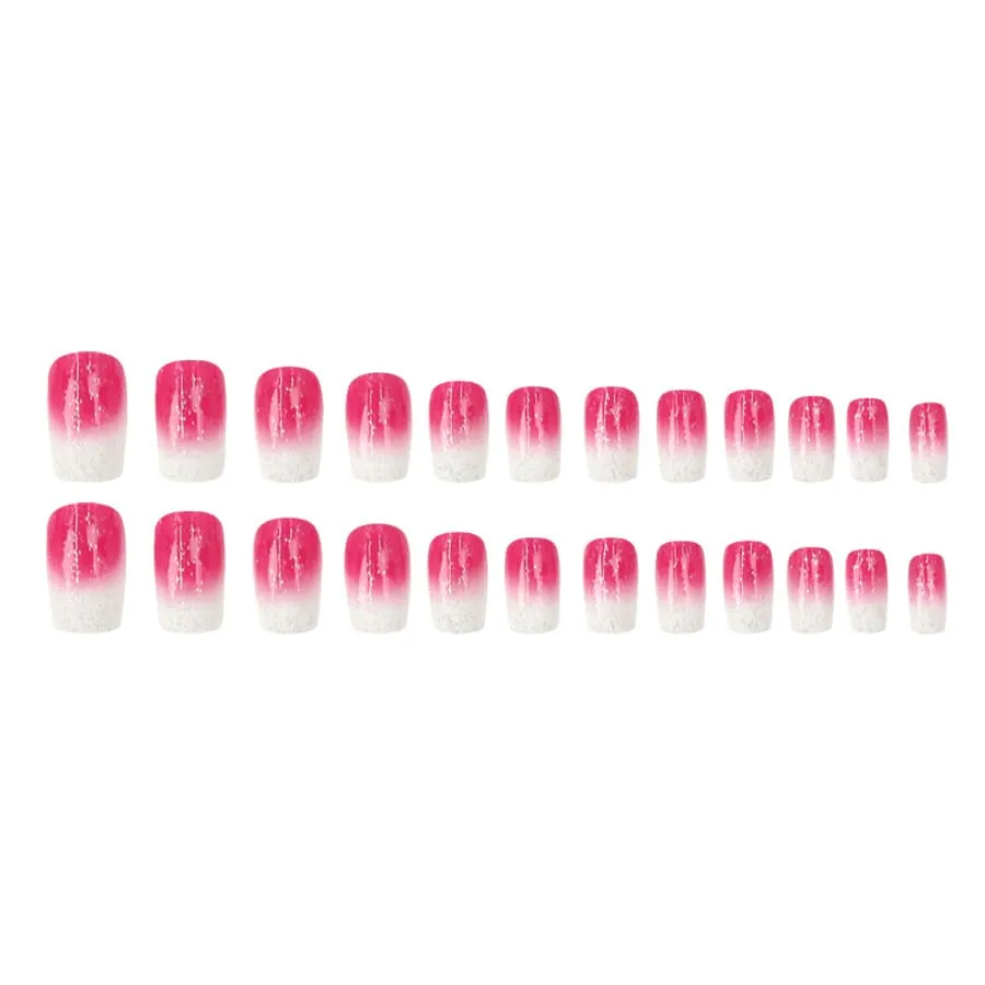 Nailhour 24Pcs Minimalist Pink French Medium Square Press On Nails